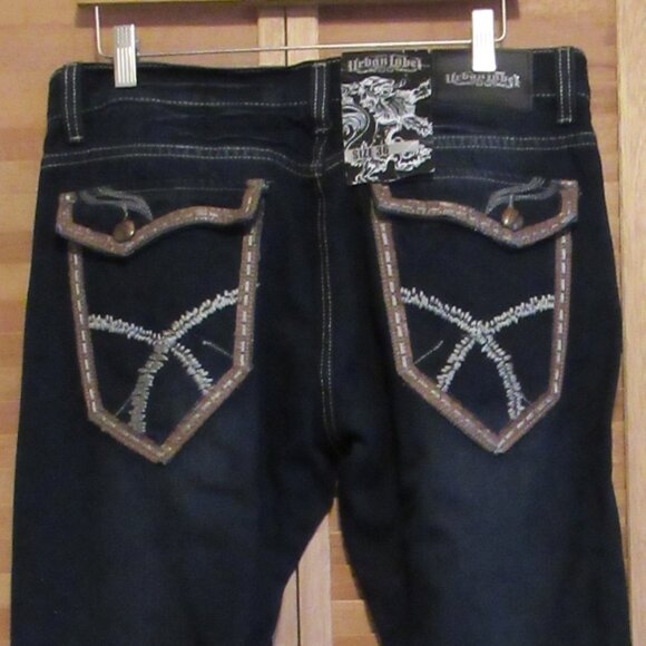 Mens 36x34 Urban Label dark indigo blue jeans size Embroidered NWT 36 34 - Picture 2 of 4